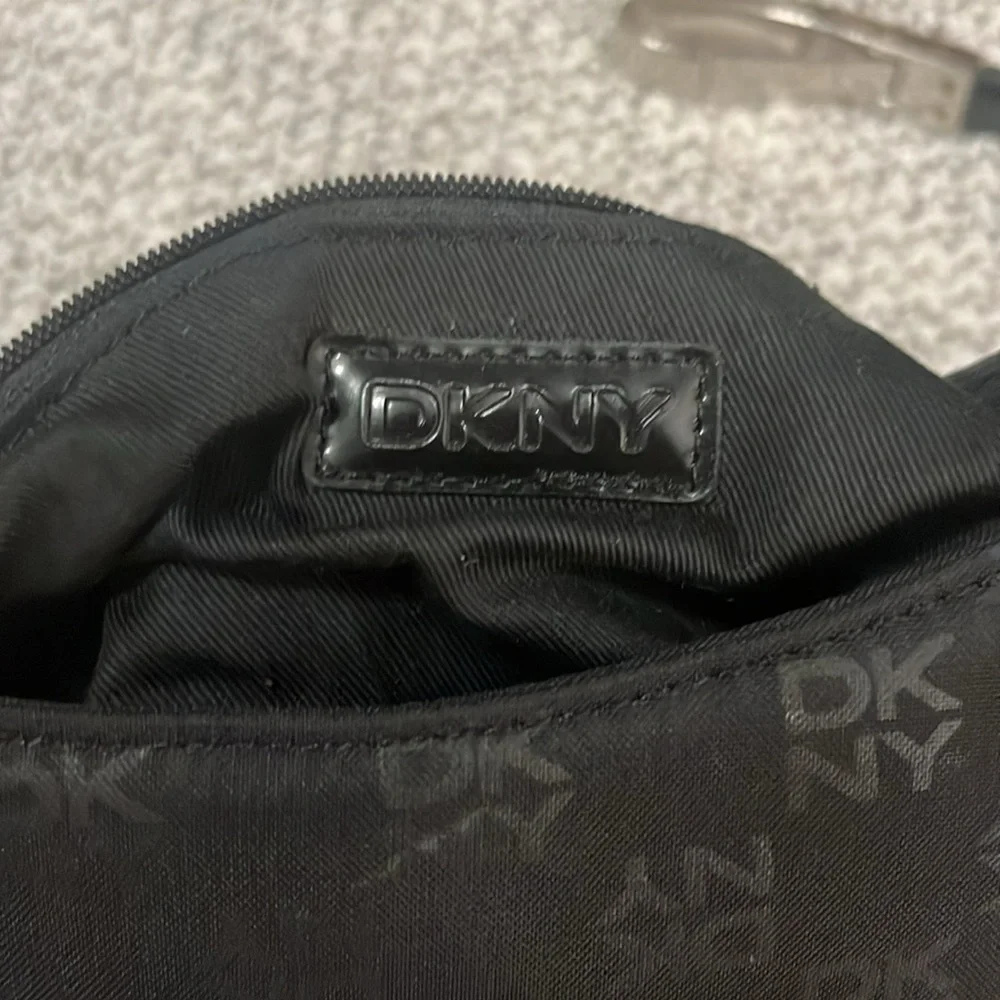 DKNY Womens Black Sleek Classy Luxury Nylon Signature Formal Shoulder Bag Purse